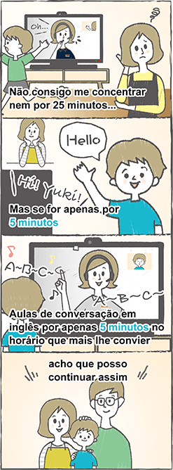 Até para crianças que tem dificuldade de estudar por muito tempo、短時間で楽しくレッスン