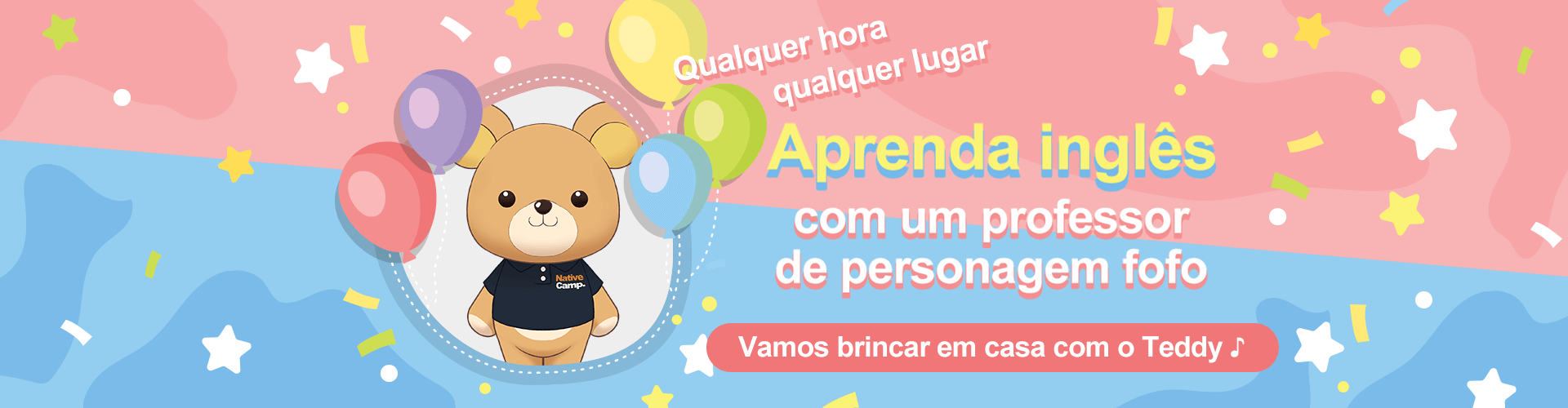 Aprenda inglês a qualquer hora, em qualquer lugar, com instrutores de personagens fofos! Divirta-se em casa com o Teddy!