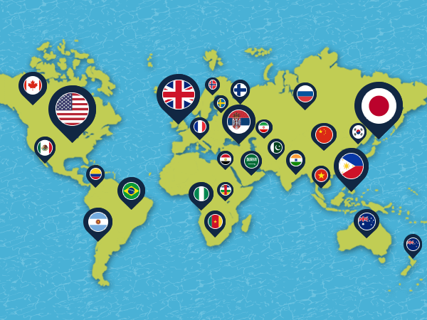 world map and flags