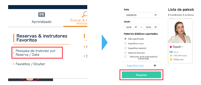 1. Encontre instrutores disponíveis para reserva